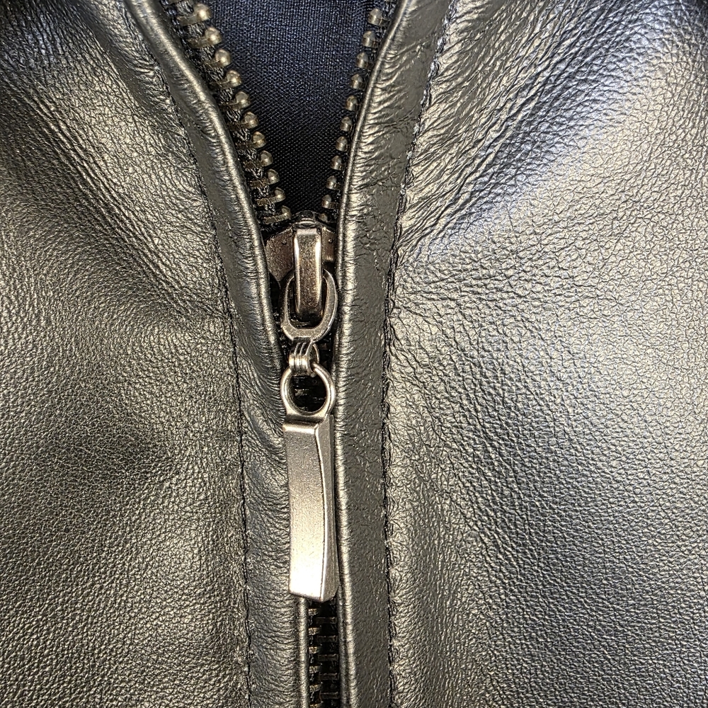 Dialogue Black Leather Zip-Up Jacket – Size M - Bikercore Y2K Style - Picture 13 of 17